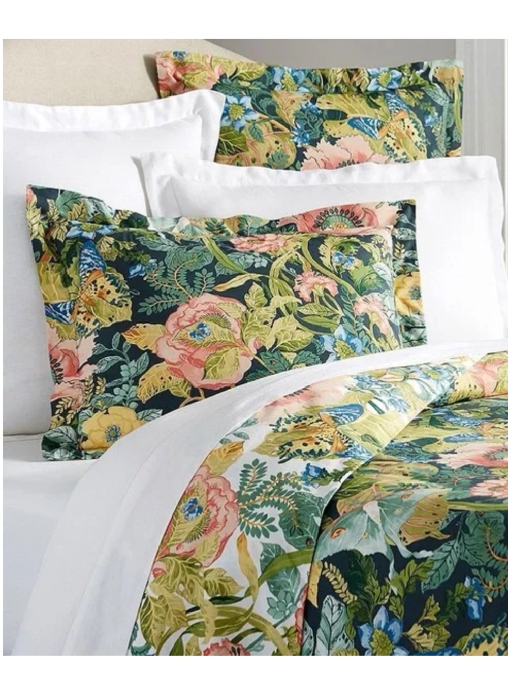 Pottery Barn Euro Pillow Sham (1) Lyla Garden Poppy Butterfly Reversible